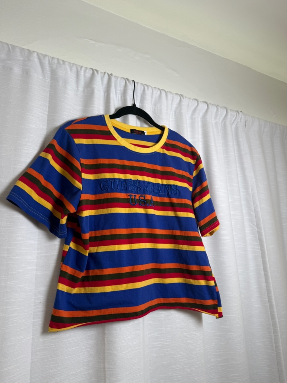 Guess Jeans USA Striped Graphic Tee Blue Multicolor Logo T Shirt | Size M - Picture 5 of 10